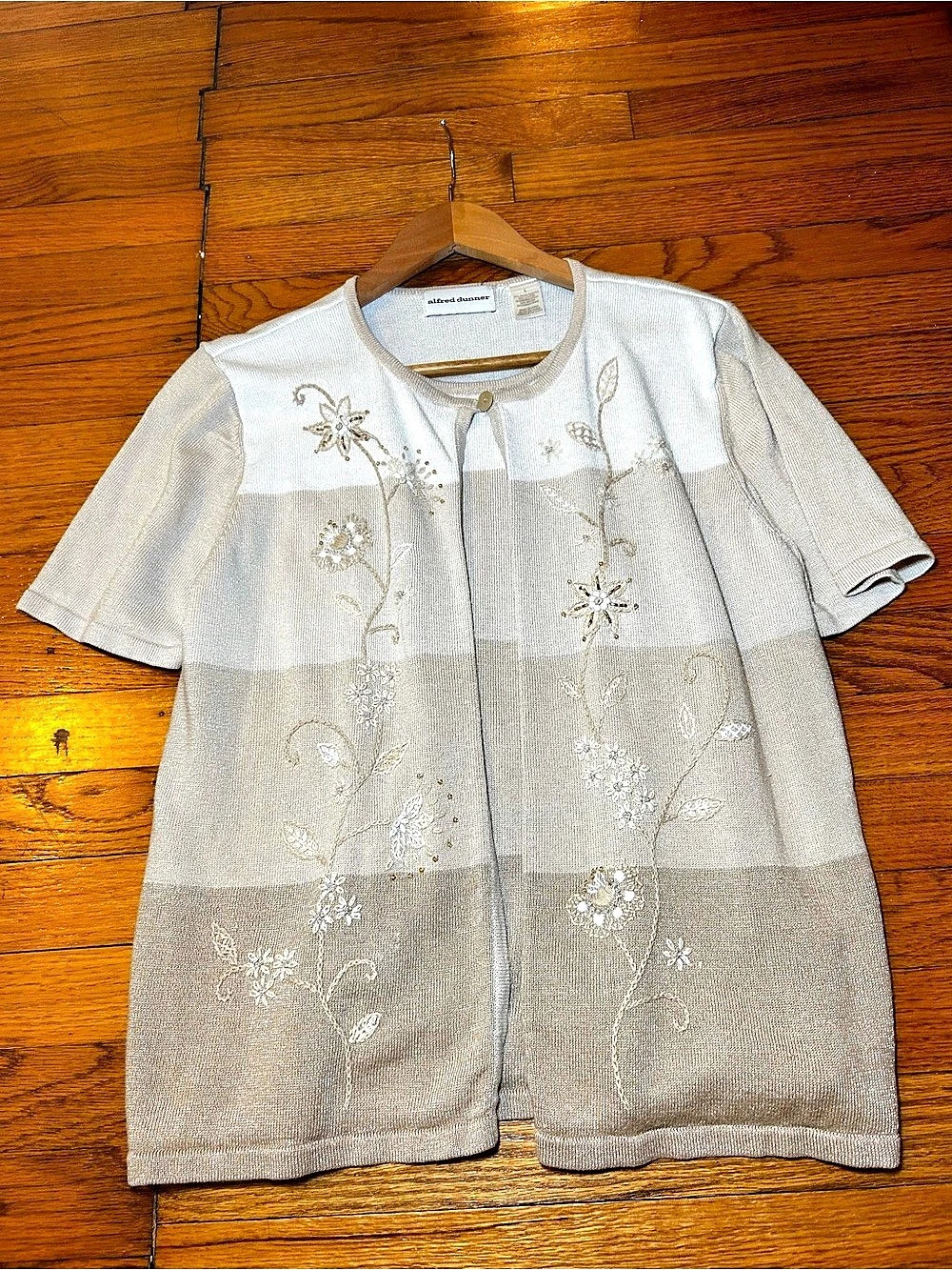 Alfred Dunner Color Block Two-In-One Mock Sweater Floral Beads and Embroidered L